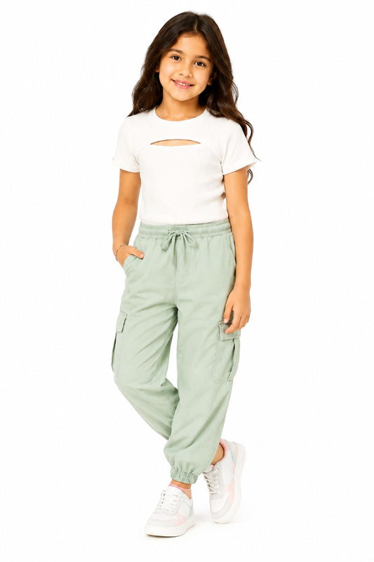 CHILINS Girls White Short Sleeve Cut-Out Ribbed Crop Top