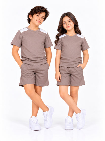 CHILINS Unisex Kids Light Brown & White Short Sleeve Sports T-Shirt for Boys & Girls