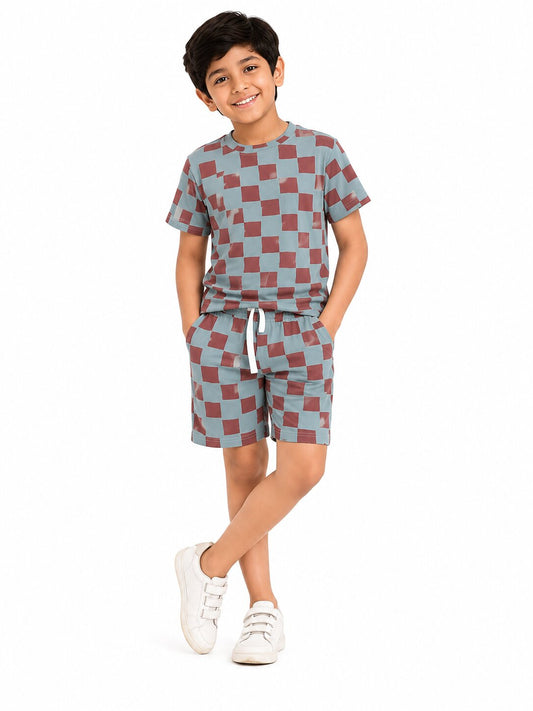 CHILINS Boys Blue Printed T-Shirt & Shorts Co-Ord Set