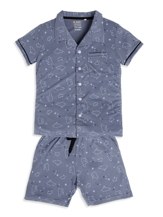 CHILINS Boys Polar Bear Print Night Suit Set | 100% Pure Cotton Half Sleeve Shirt & Shorts