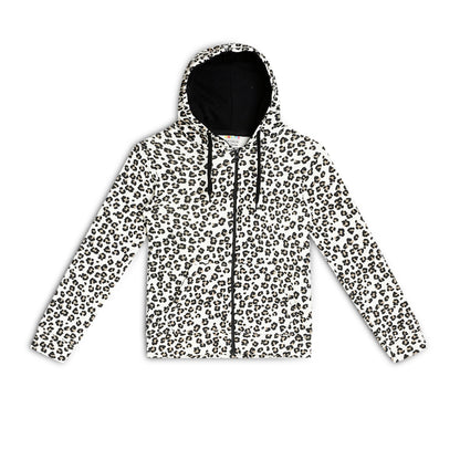Girls Zipper Hooded Sweatshirt | Animal Print | Kangaroo Pockets | Regular Fit | White Black