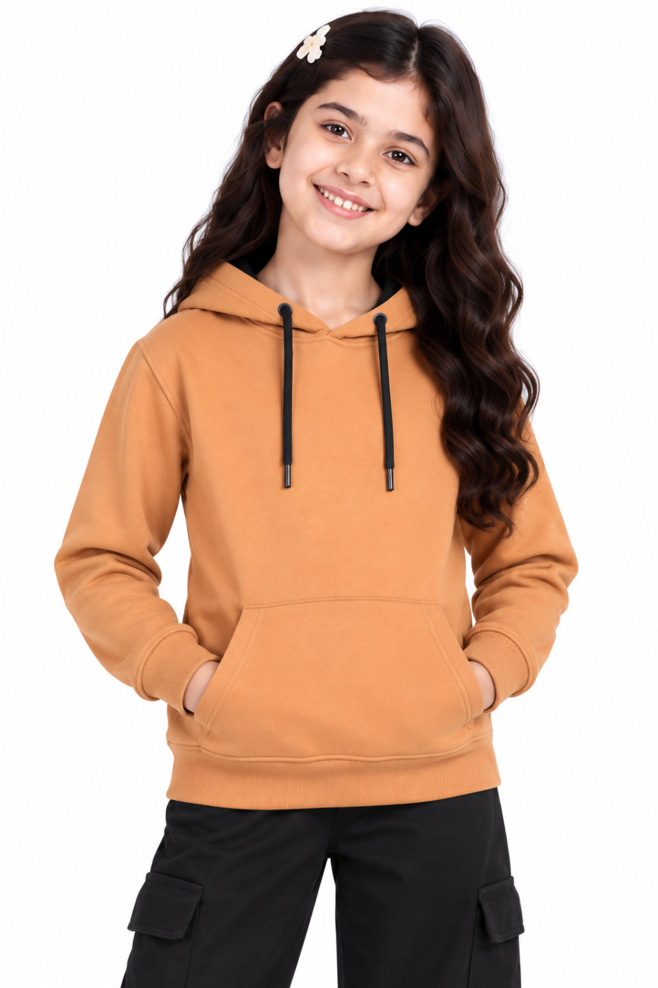 CHILNS Girls & Boys Orange Hooded Sweatshirt | Full Sleeves | Kangaroo Pocket | Drawstring Hood | Regular Fit