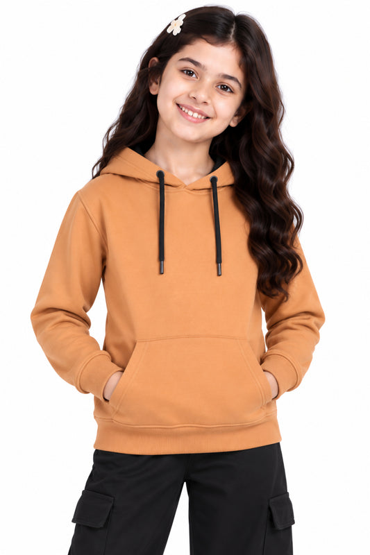 CHILNS Girls & Boys Orange Hooded Sweatshirt | Full Sleeves | Kangaroo Pocket | Drawstring Hood | Regular Fit