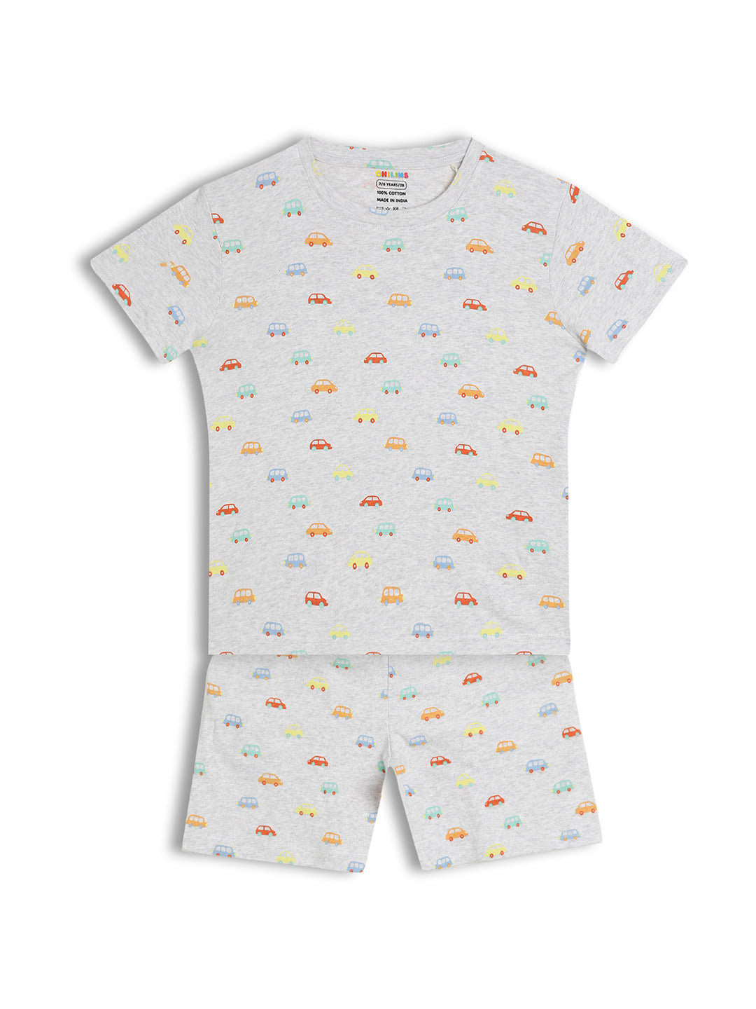 CHILINS Kids Pure Cotton Printed T-Shirt & Shorts Set | Car Print Co-Ord Set