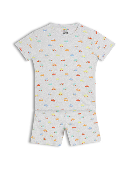 CHILINS Kids Pure Cotton Printed T-Shirt & Shorts Set | Car Print Co-Ord Set