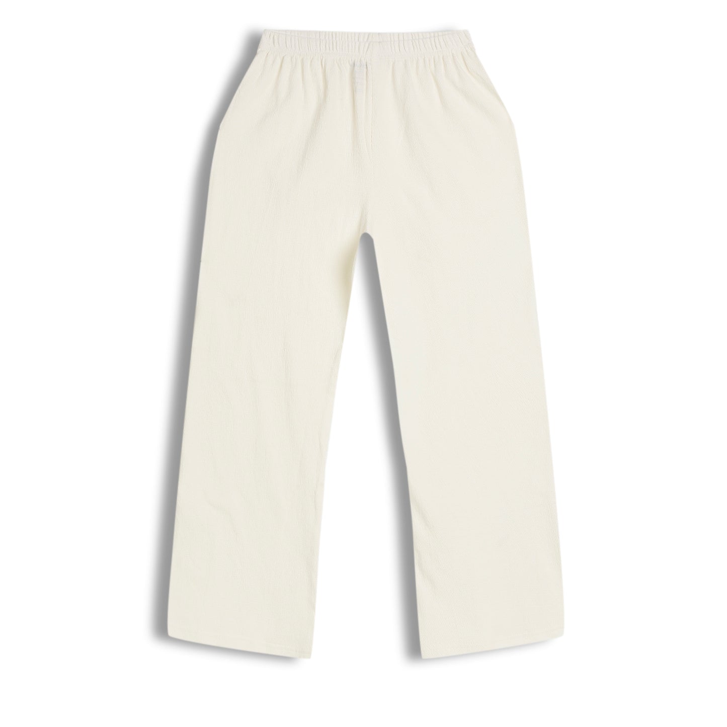 CHILINS Girls Cotton Pants | White Straight Fit Elastic Waist Pants