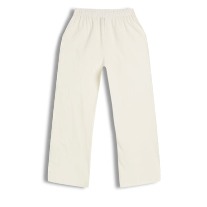 CHILINS Girls Cotton Pants | White Straight Fit Elastic Waist Pants