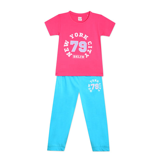 Girls Cotton Tshirt Pajama Set Knit Half Sleeves