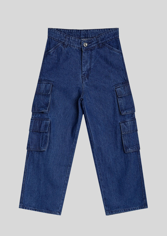 CHILINS Kids’ Blue Baggy Jeans with Logo T‑Shirt – Trendy Casual Wear for Girls