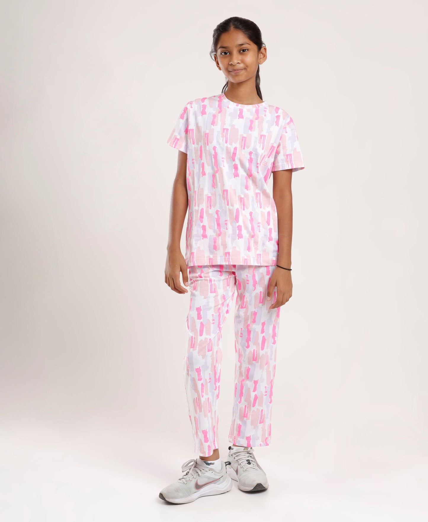 Printed Girls Half Sleeves Pyjama Set - Coord set -Pink Night suit