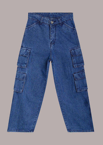 CHILINS Kids’ Blue Baggy Jeans with Logo T‑Shirt – Trendy Casual Wear for Boys