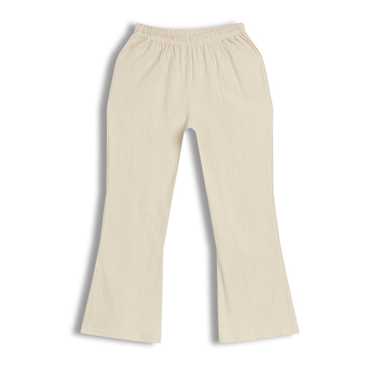 CHILINS Girls Cotton Pants | White Straight Fit Elastic Waist Pants