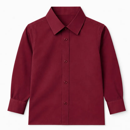 CHILINS Kids Maroon Solid Formal Shirt | Full Sleeve Button-Down Shirt