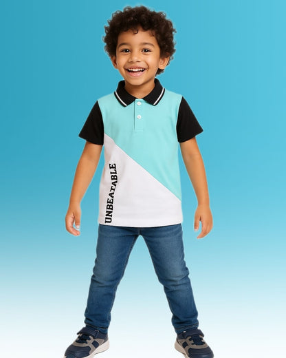 Chilins Boys Polo Tshirt, Color- Sky Blue/ Turquoise & White