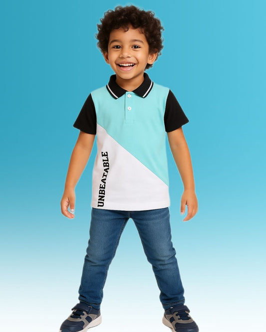 Chilins Boys Polo Tshirt, Color- Sky Blue/ Turquoise & White
