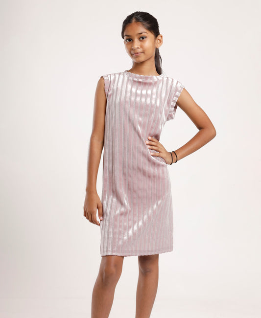 Girls Pink Shimmer Shift Dress | Sleeveless Stylish Party & Festive Wear