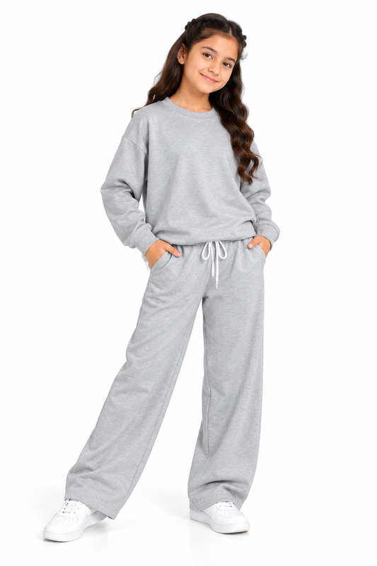 CHILINS Girls Grey Sweatshirt & Wide-Leg Pants Co-Ord Set