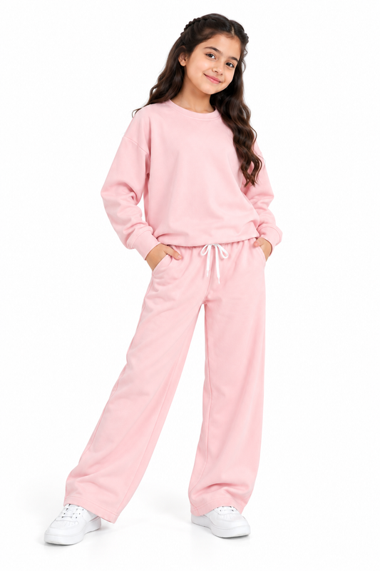 CHILINS Girls Pink Sweatshirt & Wide-Leg Pants Co-Ord Set