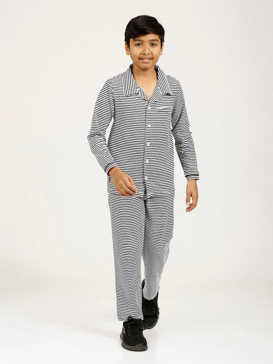CHILINS Kids Cotton Shirt Pyjama Night Dress – Striped Print Sleepwear Set