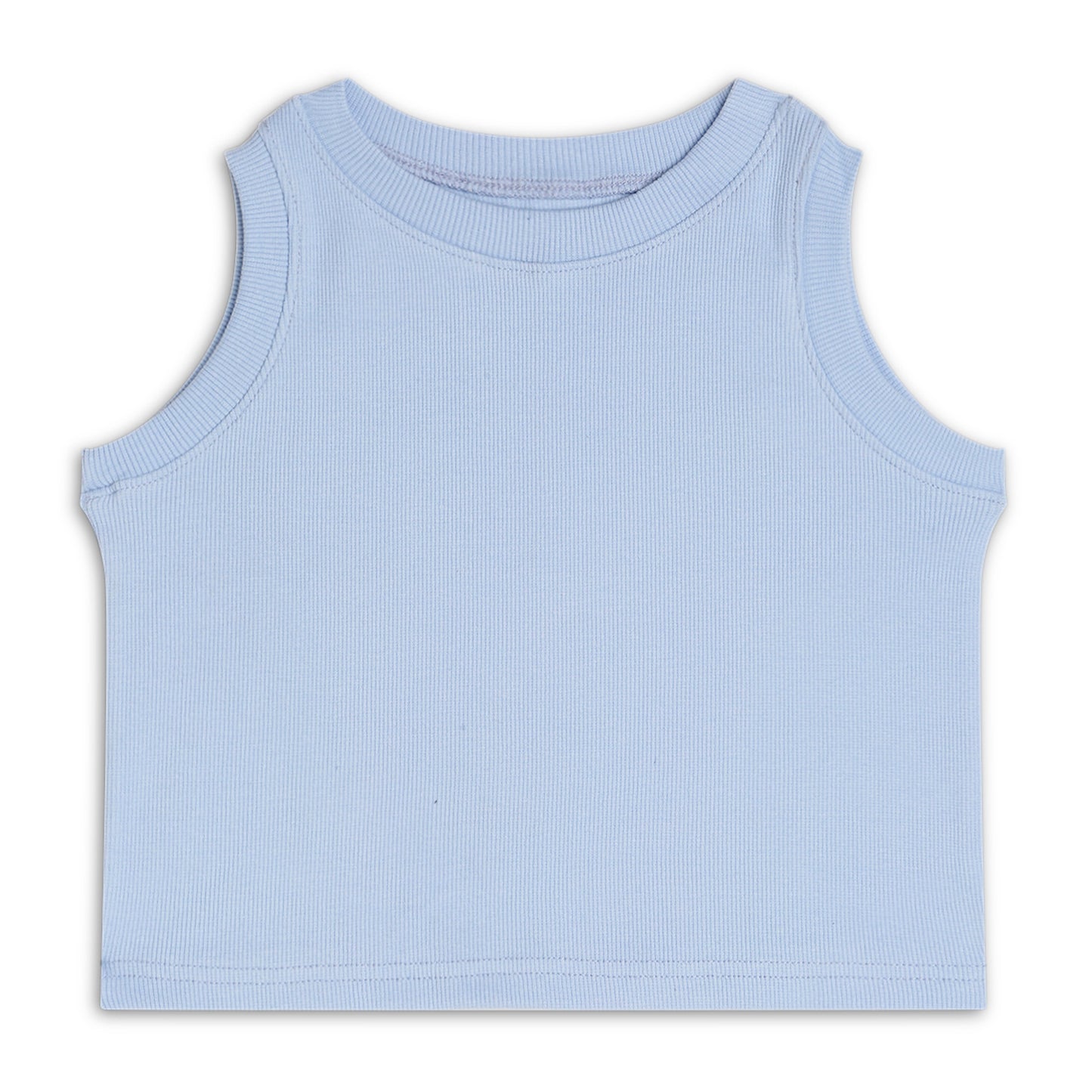 Girl's Solid Crew Neck Ribbed/Knitted Sleeveless Stretchable Slim Fit Crop Tank Top