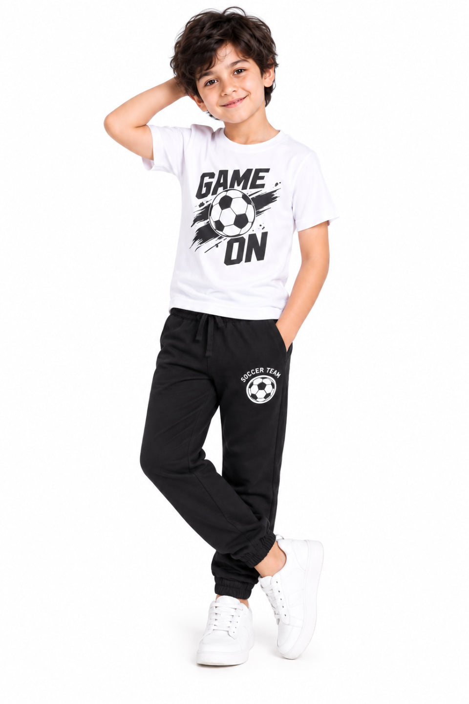 CHILINS Boys Black Joggers | Soccer Print Jogger Pants | Elasticated Waist | Casual & Activewear