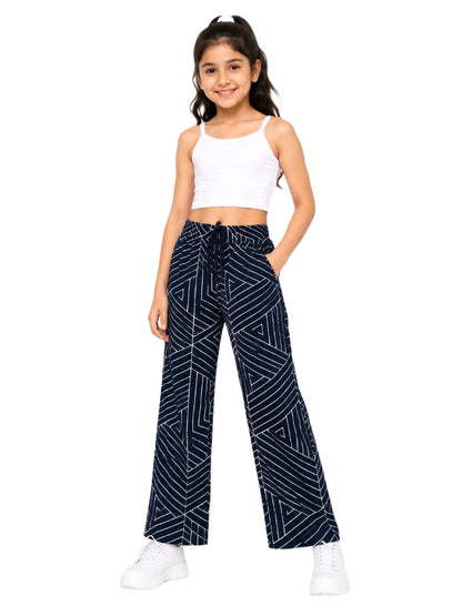 CHILINS Girls Blue Printed Lycra Spun Wide-Leg Palazzo Pants
