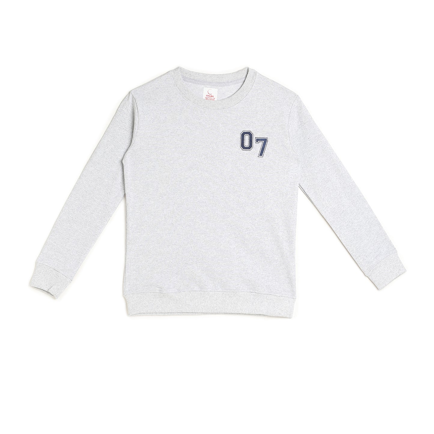 Boys Fleece Printed Round Neck Sweatshirt | Grey Milange