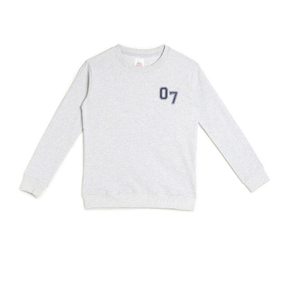 Boys Fleece Printed Round Neck Sweatshirt | Grey Milange