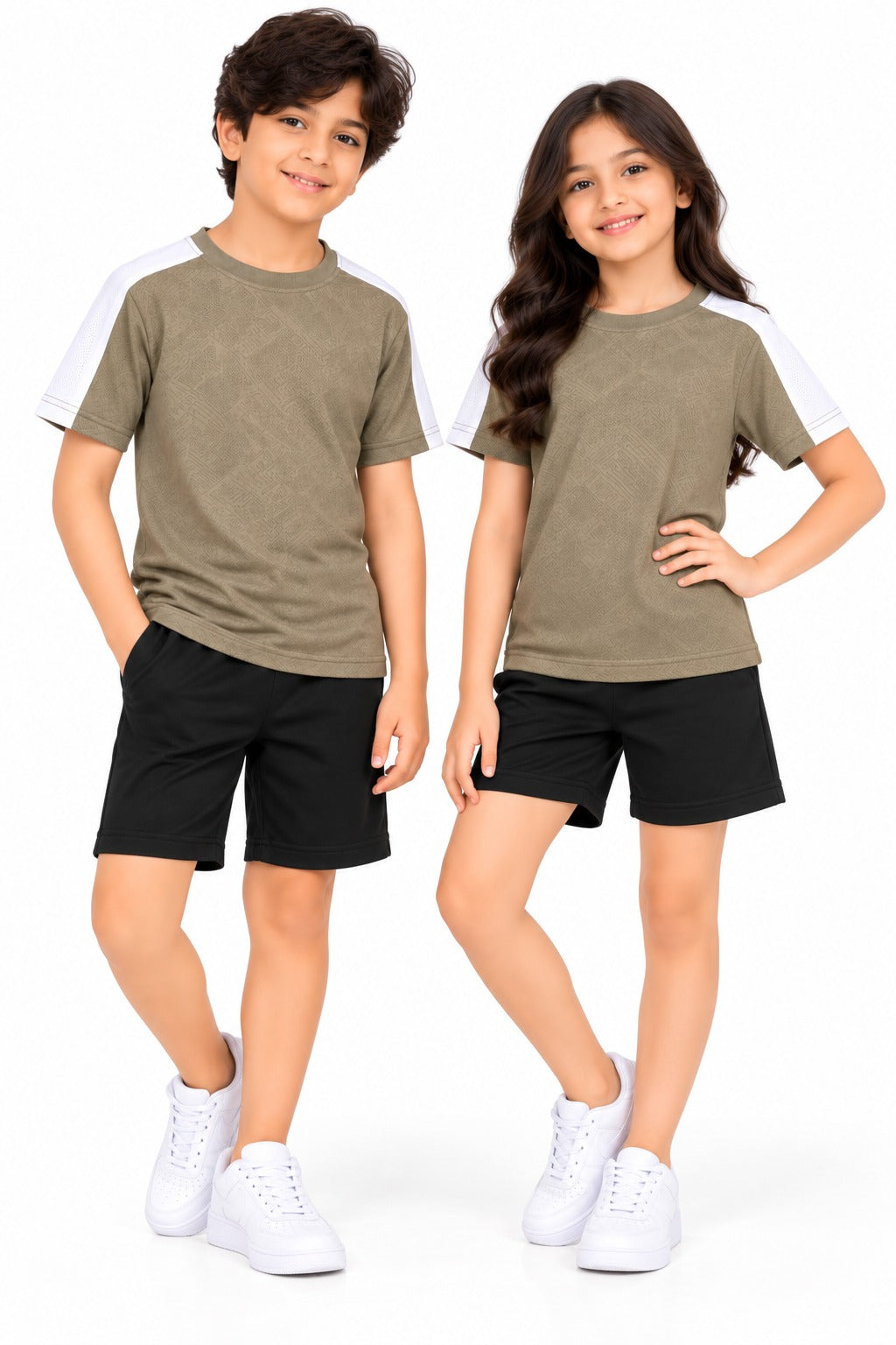 CHILINS Unisex Kids Olive Green & White Short Sleeve Sports T-Shirt for Boys & Girls