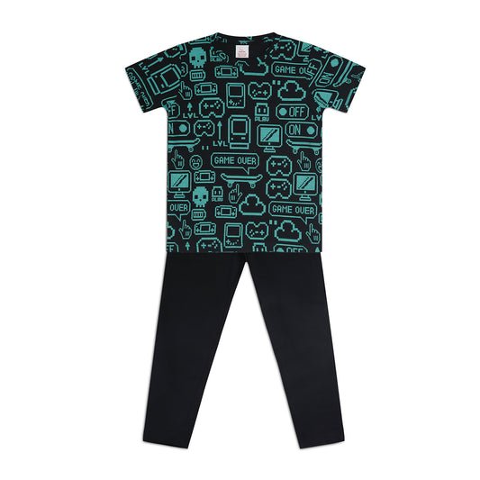 Sleepwear Set | Tshirt Pyjama Pant Set | Nightsuit Set | Boys & Girls Cotton Fabric Black