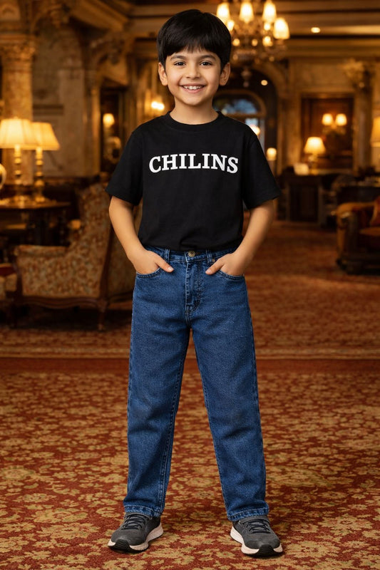 CHILINS Kids Blue Denim Jeans | Button Closure Regular Fit Jeans