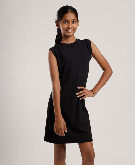 Girls Solid Black Sleeveless Dress | Everyday Knee-Length Casual Wear