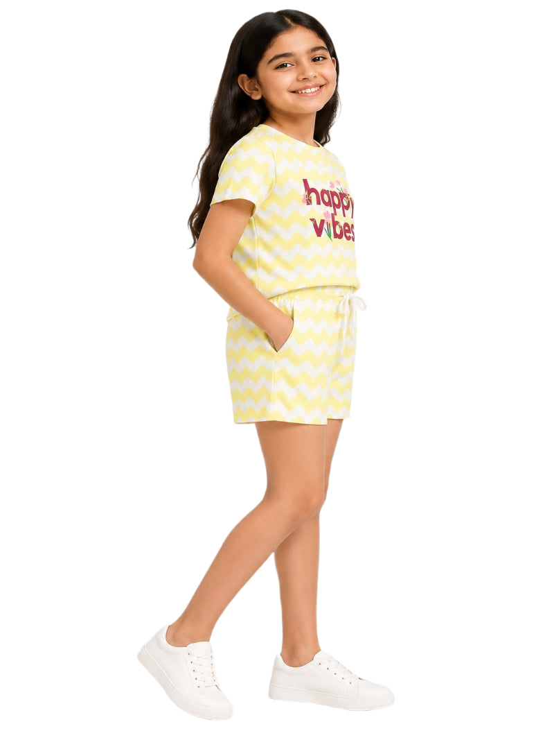 CHILINS Girls Light Green & Grey T-Shirt & Shorts Set | Kids Casual Wear