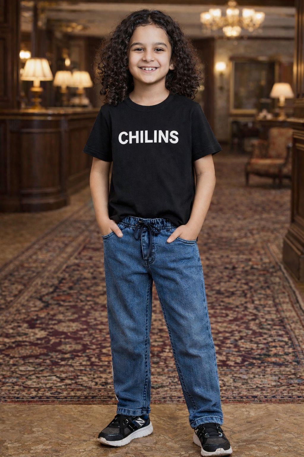 CHILINS Kids Blue Denim Jeans | Elastic Waist Casual Jeans