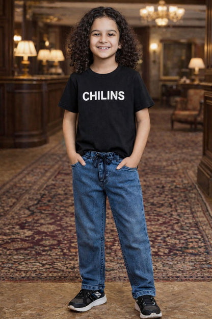 CHILINS Kids Blue Denim Jeans | Elastic Waist Casual Jeans
