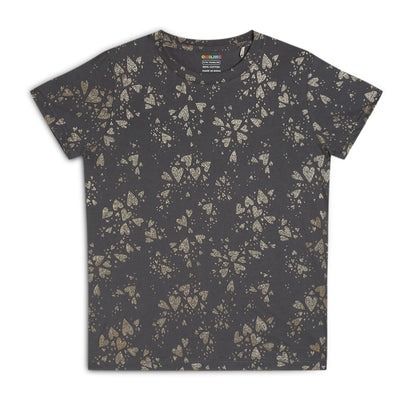 Kids Girls Regular Round Neck Cotton Fit T-Shirt Grey Gold Print