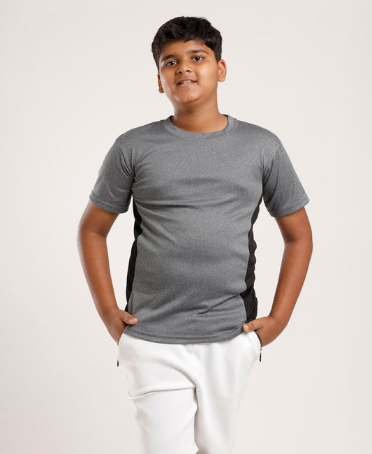 Boys' Grey Active Dry-Fit Sports T-Shirt with Contrast Side Panels