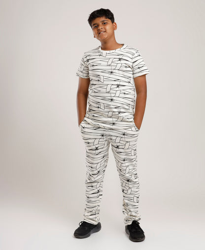 Printed Boys Half Sleeves Pyjama Set - Spider - Coord set -White Night suit