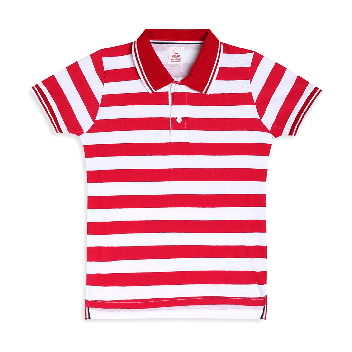 Chilins Kids Striped Polo Tshirt, Color - Red