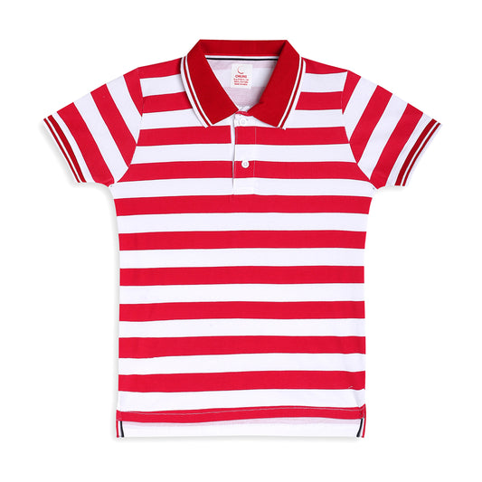 Chilins Kids Striped Polo Tshirt, Color - Red