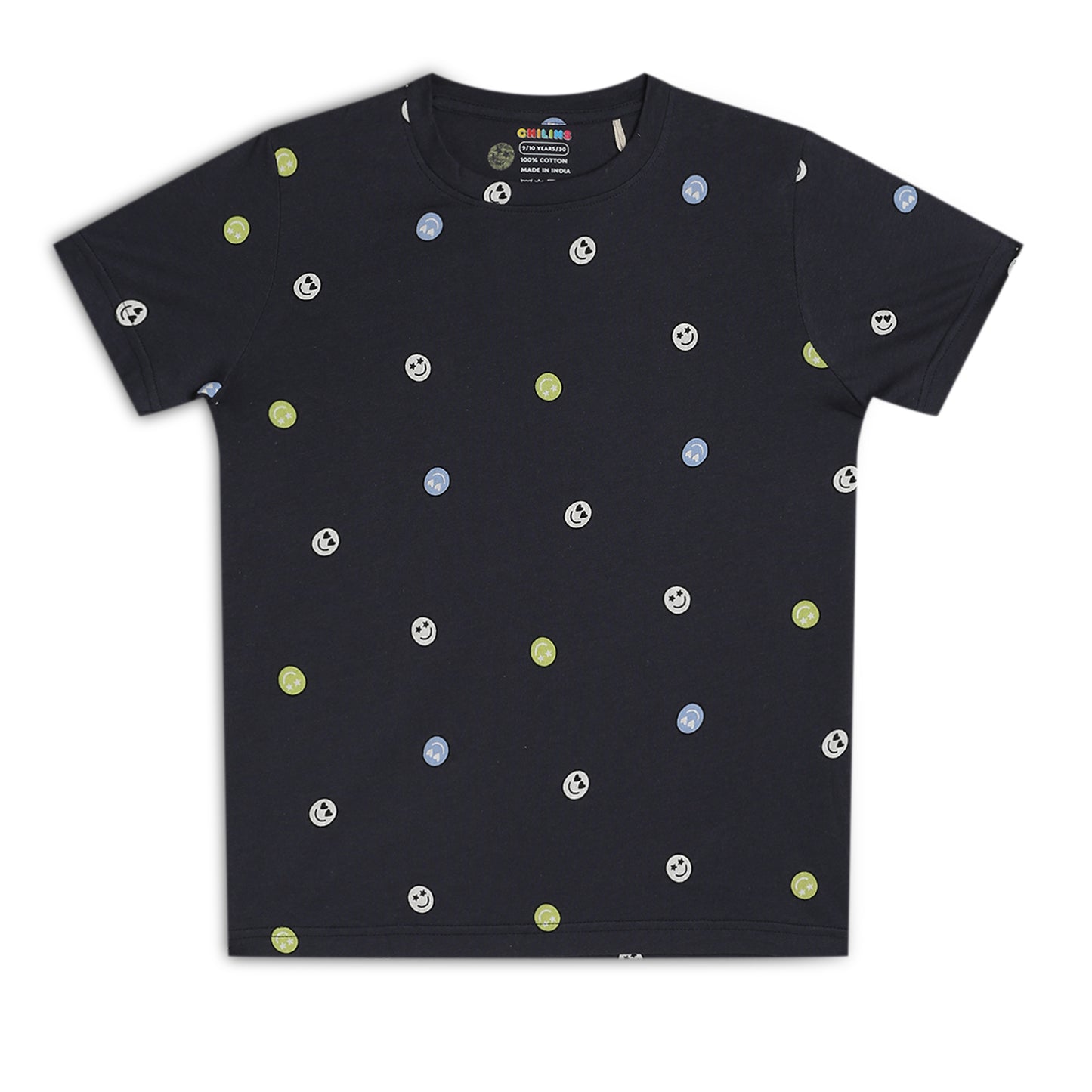 Kids Boy's Girls Regular Round Neck Cotton Fit T-Shirt Blue Smily