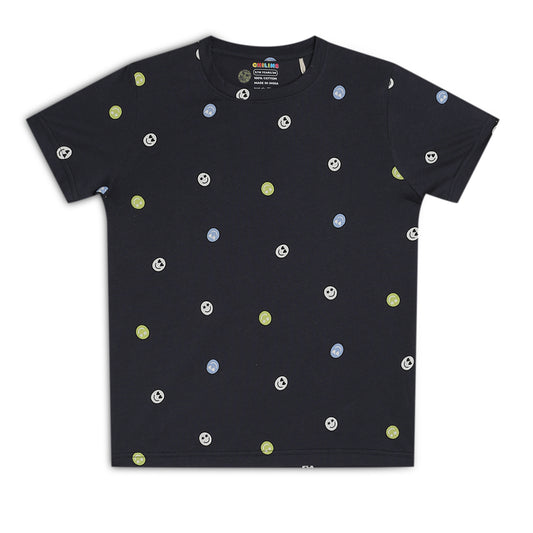 Kids Boy's Girls Regular Round Neck Cotton Fit T-Shirt Blue Smily