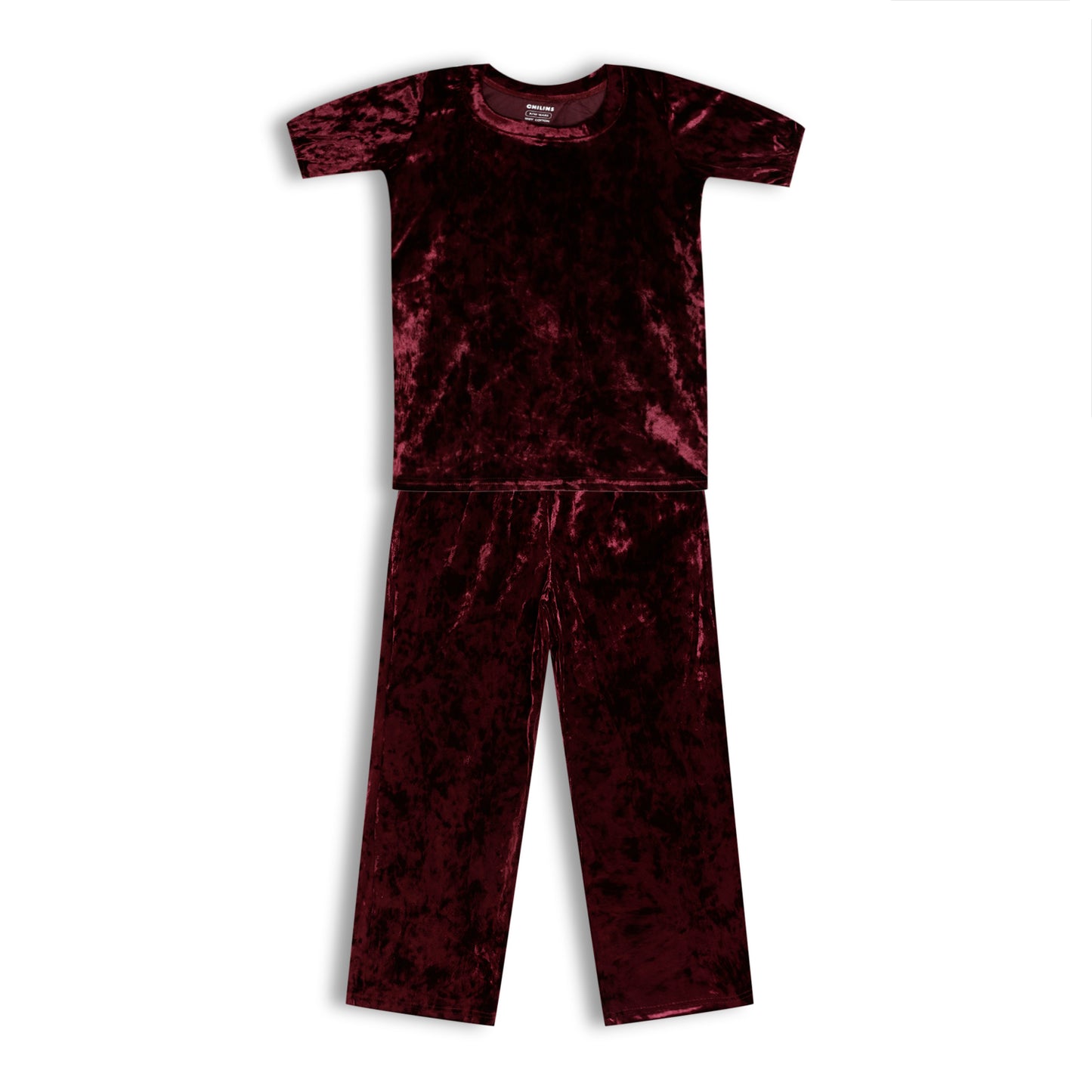 CHILINS Girls Velvet Co-Ord Set | Maroon Top & Pants Set for Kids