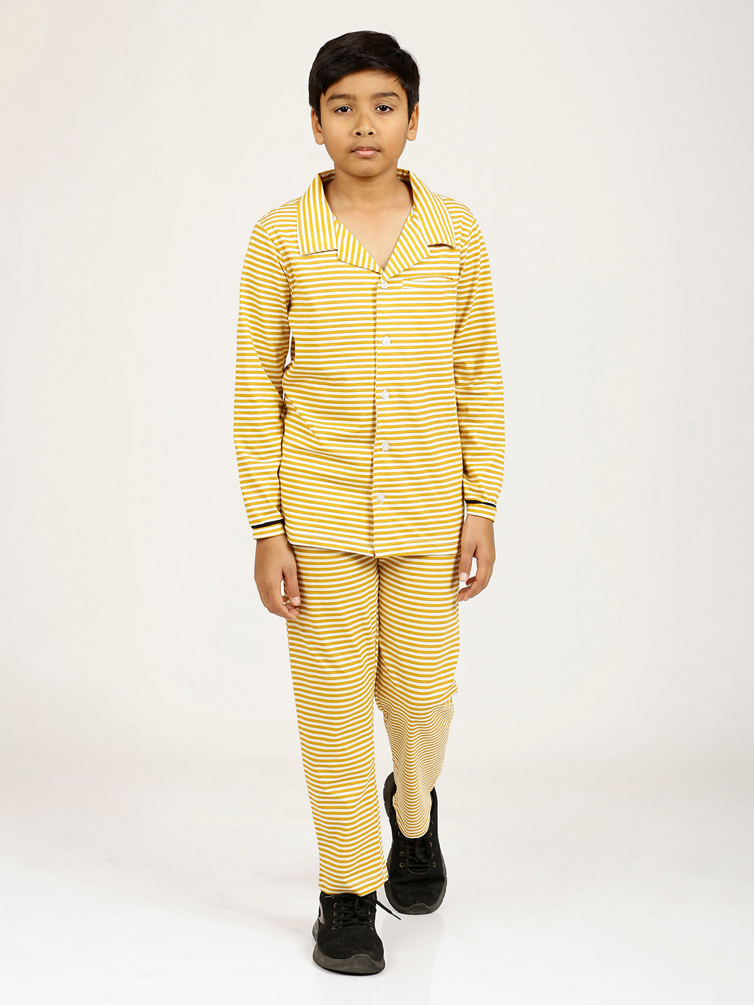 CHILINS Kids Cotton Shirt Pyjama Night Dress – Striped Print Sleepwear Set