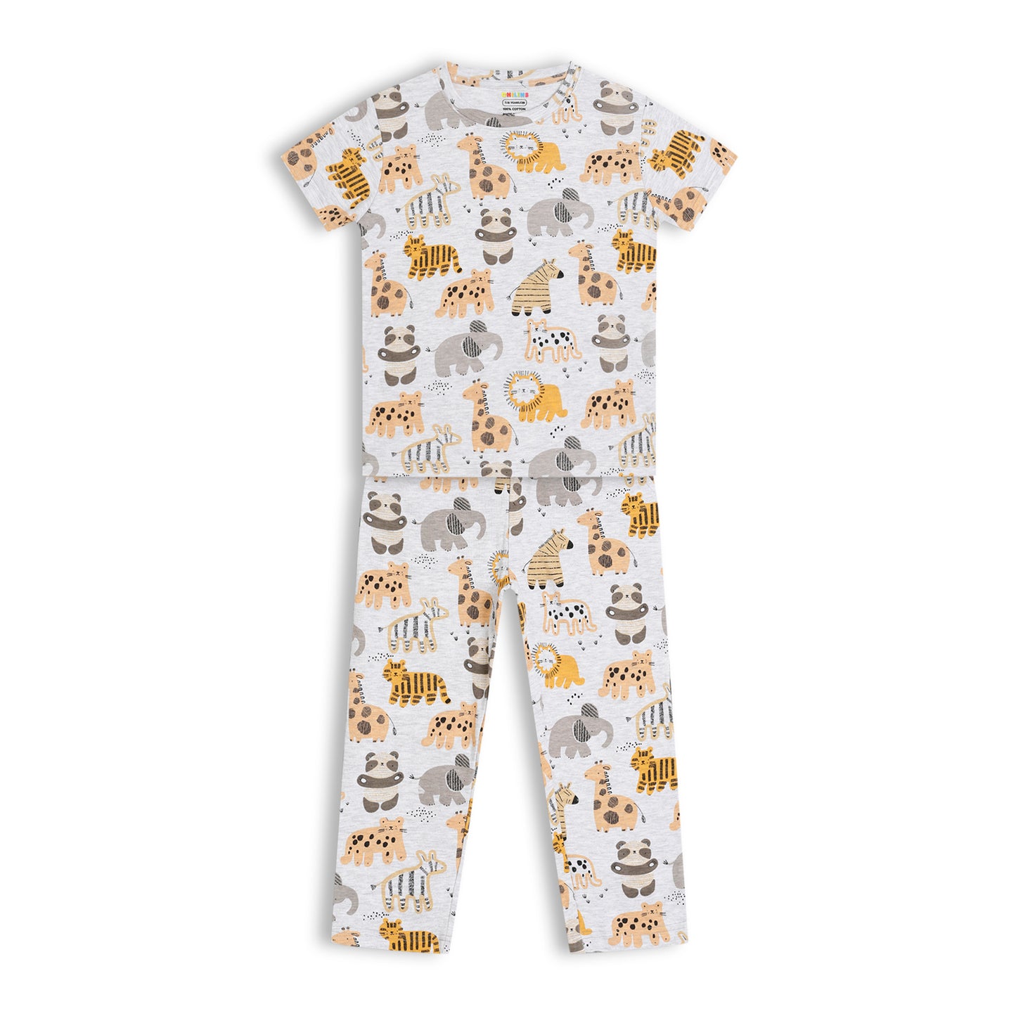 CHILINS Kids Pure Cotton Printed T-Shirt & Pyjama Set | Animal Print Nightwear Set