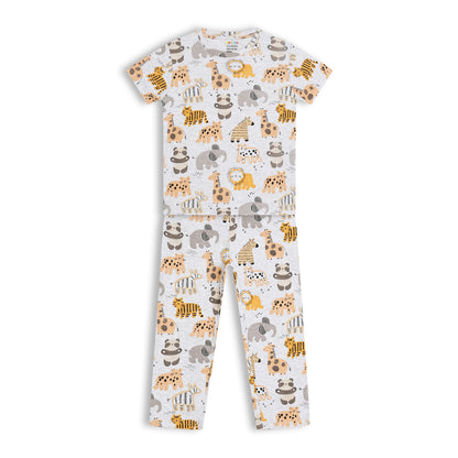 CHILINS Kids Pure Cotton Printed T-Shirt & Pyjama Set | Animal Print Nightwear Set