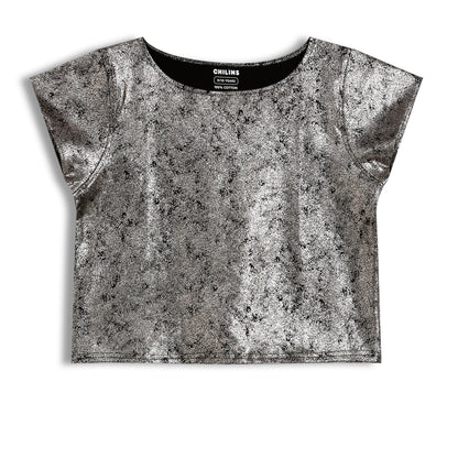 CHILINS Girls Metallic Silver Top | Stylish Party Wear Top for Kids