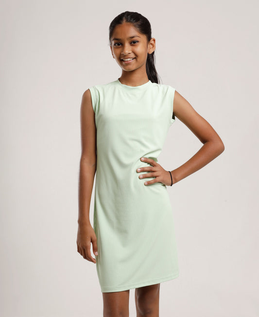Girls Solid Mint Green Sleeveless Dress | Everyday Knee-Length Casual Wear