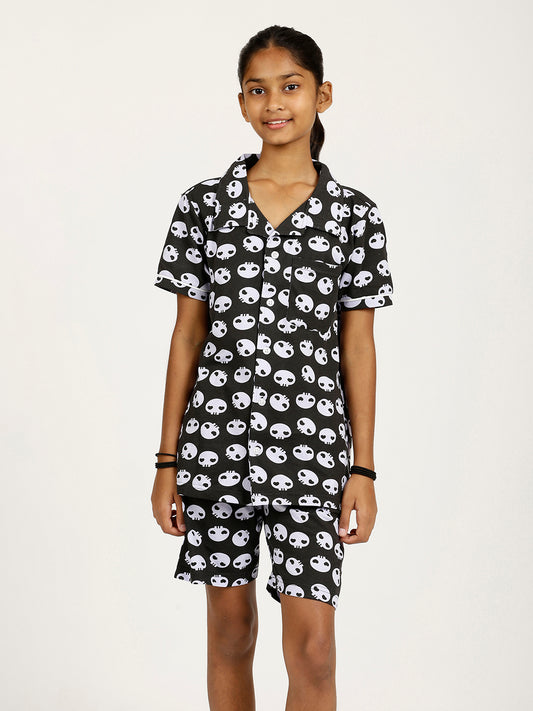CHILINS Girls Pure Cotton Shirt & Shorts Night Dress Aliens Print– Comfortable Sleepwear Set