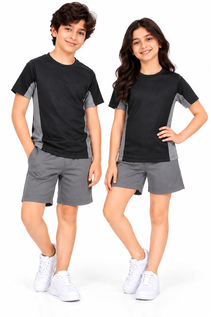 CHILINS Unisex Kids Black & Grey Short Sleeve Sports T-Shirt for Boys & Girls